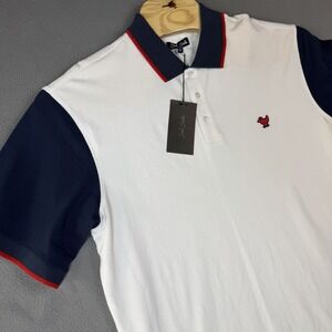 Bad Birdie Pique Golf Polo Mens XL White Dark Navy Red‎ Shirt Short Sleeve USA